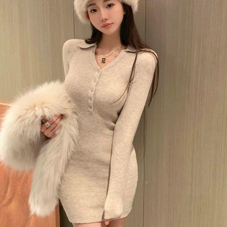 Women's High-End Red Knitted Dress: French Spicy Girl Hip-Hugging Skirt 2025 - Perfect for Spring, Autumn, and Winter