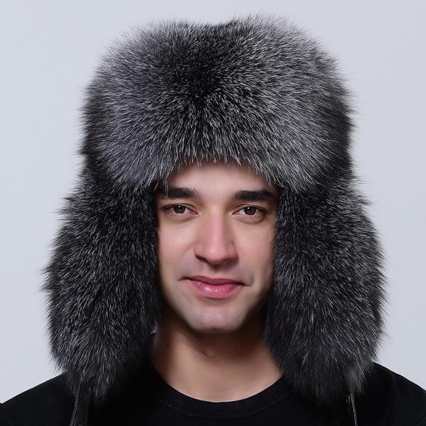 Luxury Men Hat Winter Warm Thick Bomber Fluffy Natural Fox Fur Trapper Ear Hats