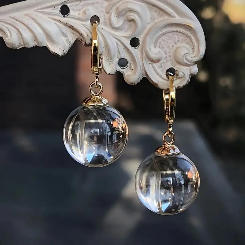Simple Gold Color Spherical Glass Dangle Earrings for Women Accessories