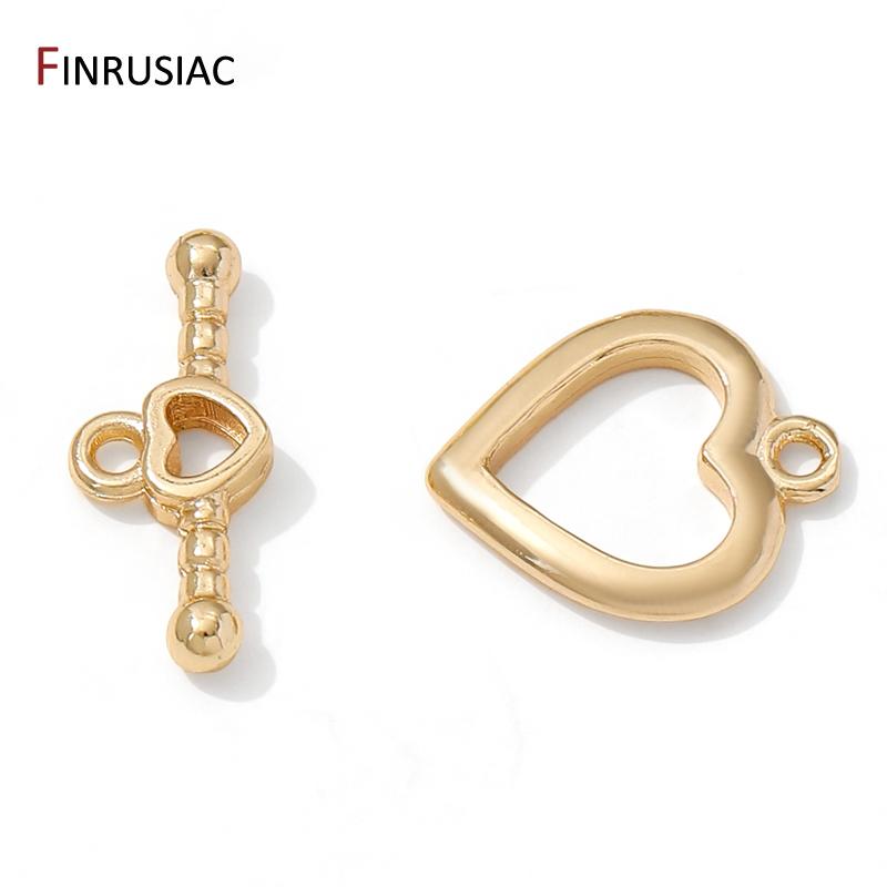 14/18K Gold Plated Brass Heart Shape OT Clasps Connector,Toggle End Clasps Hooks For DIY Jewelry Making Accessories