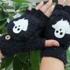 Winter Cycling Cold-proof and Warm Flip-top Plush Female Cute Student Japanese Half-finger Cotton Halloween Luminous Gloves Winter