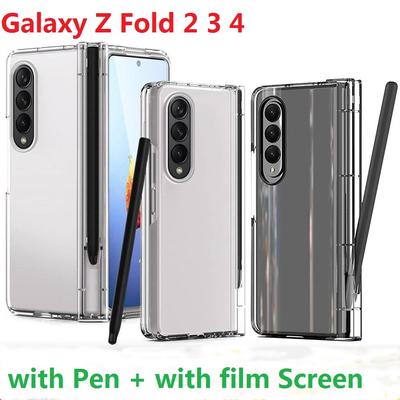 Clear Hinge For Samsung Galaxy Z Fold 4 Case Glass Film Screen Protector Pen Holder Full Cover
