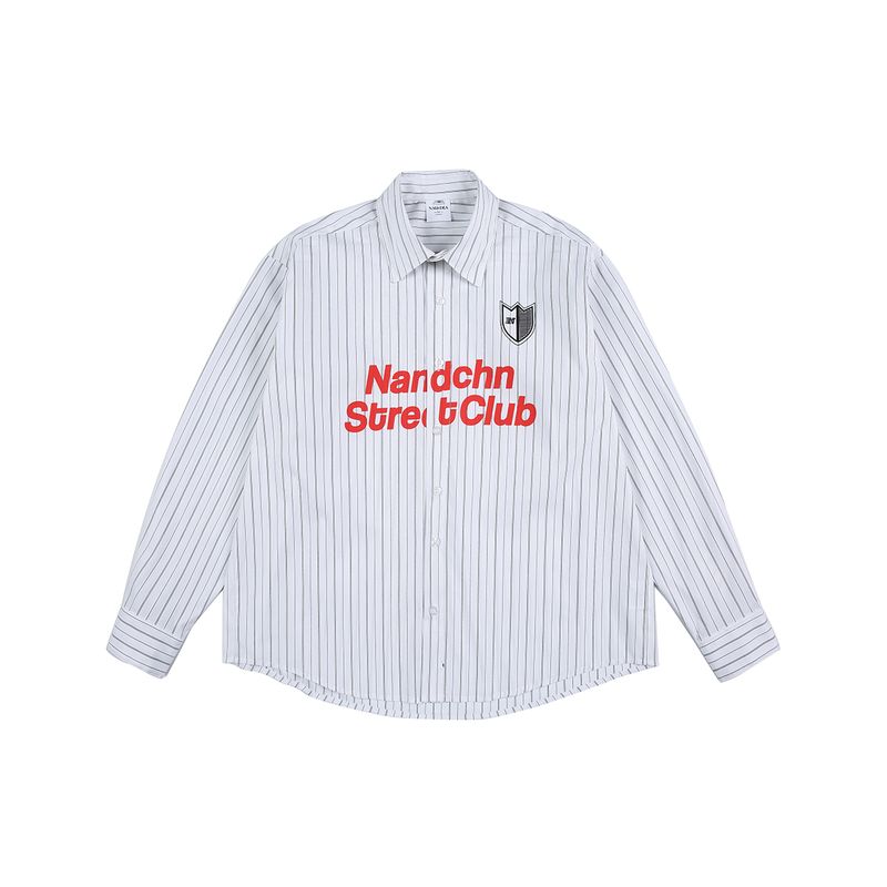 

Men s American Retro Color-Block Letter Striped Lapel Shirt, Unisex Spring and Autumn Loose National Trend Couple Shirt White M