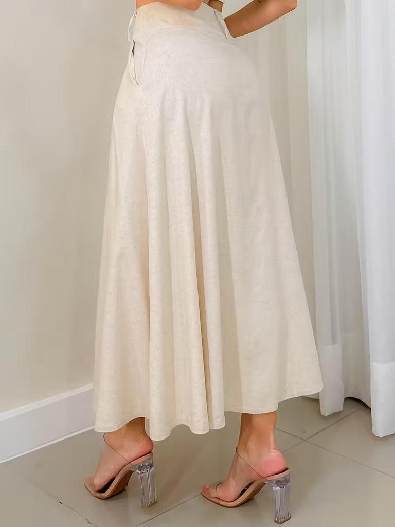 Women's Elegant Casual A-line Skirts with Pockets and Buttons - Mid-length Cargo Design