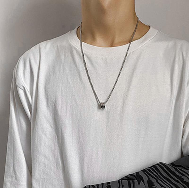 Nouveau Collier homme rond titane acier pendentif dames collier Joker longue chaîne de pull