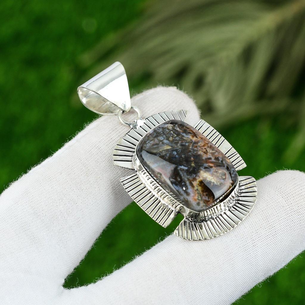 Radiant Natural Stick Agate Daughter Wedding Bezel Birthday Pendant 925 Silver