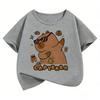 Summer Spring Cute Capybara Print Round Neck Short Sleeved Tee Shirt for Boys and Girls Fashionable Simple Childrens Tshirt