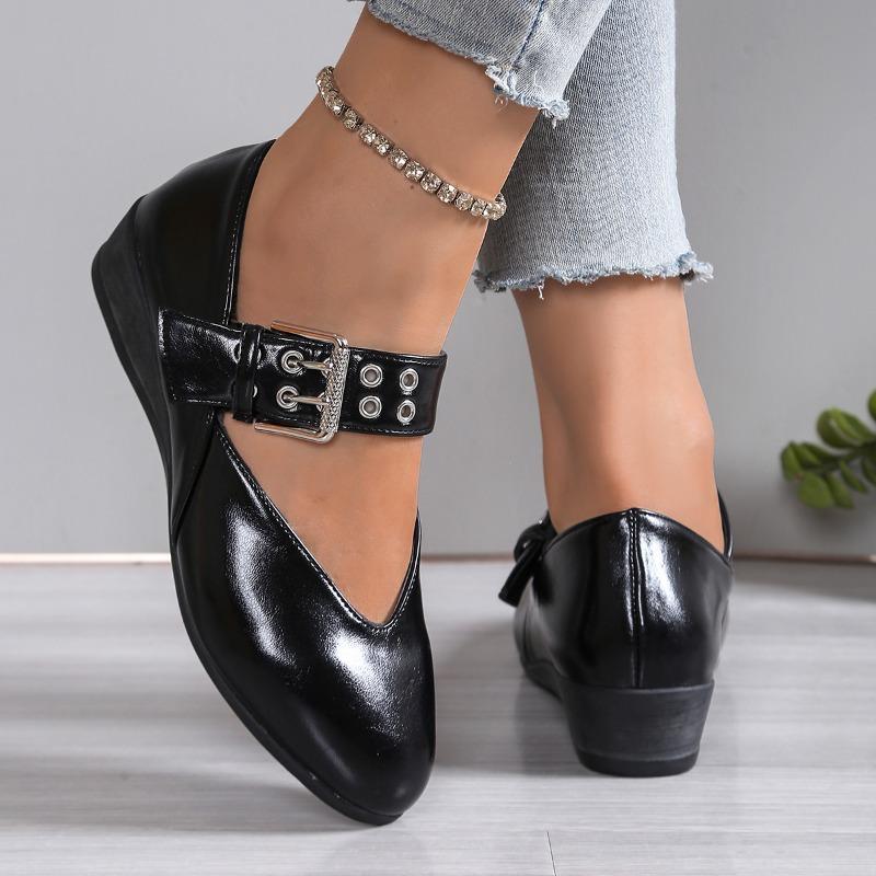 Women Female Buckle Shoes Strap Footwear Flats Fashion Women Dance Shoes Spring Round Toe Ladies Flats with Lolita Shoes Retro