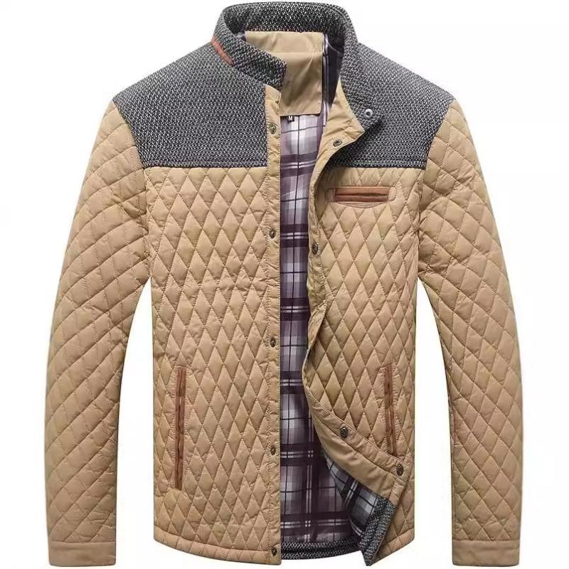 Men's Vintage Quilted Patchwork Jacket Stand Collar Warm Casual Coat