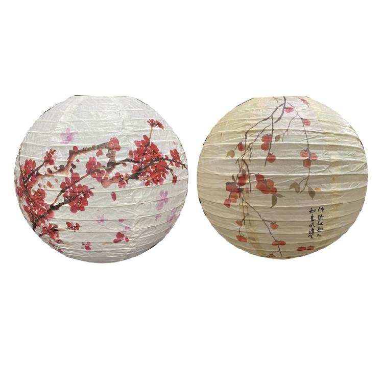 Pack of 5 Japanese And Chinese Themed Lanterns Feature Cherries Blossom And Persimmons  For Seasonal Celebration