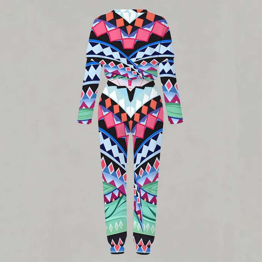 Female Round Neck Long Sleeve Tunic And High Waist Loose Trousers Two Piece Relaxed Casual Outfit
