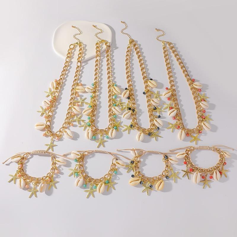 Summer Vacation Ocean Style Starfish Shell Necklace Bracelet Set