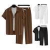 Yousheng 2 Buc/Set Ținută Casual pentru Bărbați Rever Mânecă Scurtă Cămașă la Un Rând Pantaloni Lungi cu Talie Elastică Set Ținută Culoare Solidă
