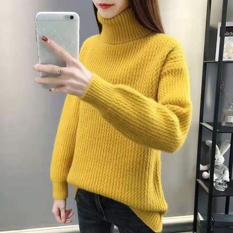 Sweater Women Thick Turtleneck Jumper Loose Pullover Knit Bottoming Shirt Feminina Pull Long Simple Basic Autumn and Winter