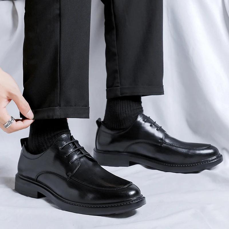 

Мужские туфли на шнуровке, оксфорды, качественные лакированные черные, свадебные кожаные, мягкие, мужские, деловые, деловые, деловые туфли для мужчин 38 чёрный
