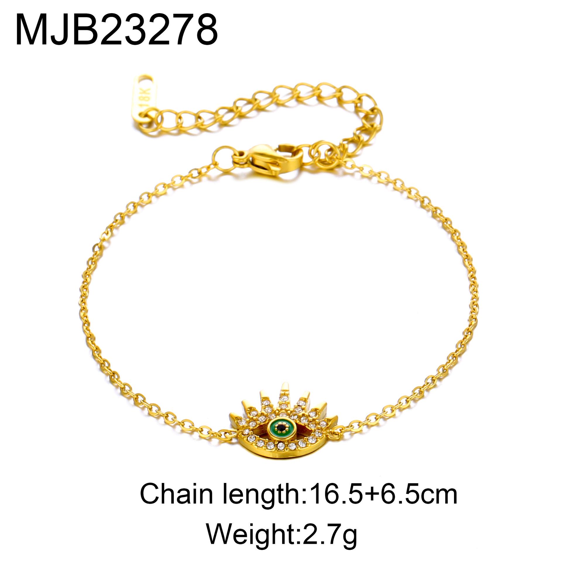 

European & American Stainless Steel Evil Eye Bracelet with Zircon Pendant золотой