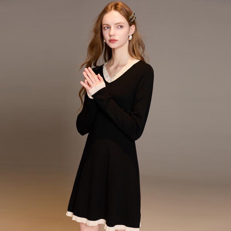 Sancai Winter Lace V-Neck A-Line Knit Dress
