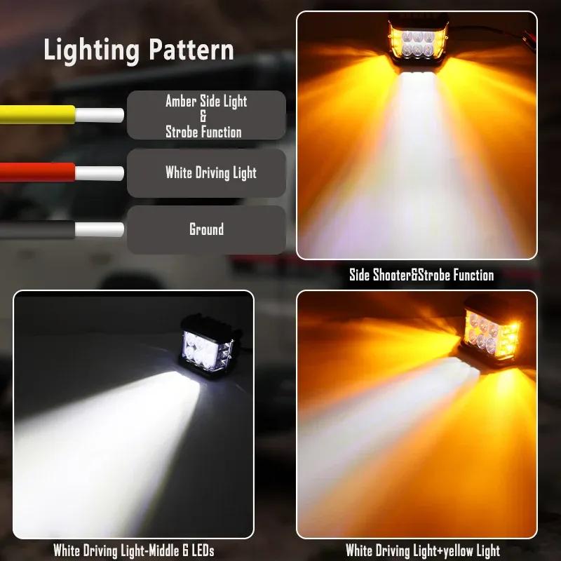New Bright 2X 3 Side Shooter Car LED Work Light 12V 24V Work Lights Driving Offroad Boat Truck SUV ATV Car Accessories