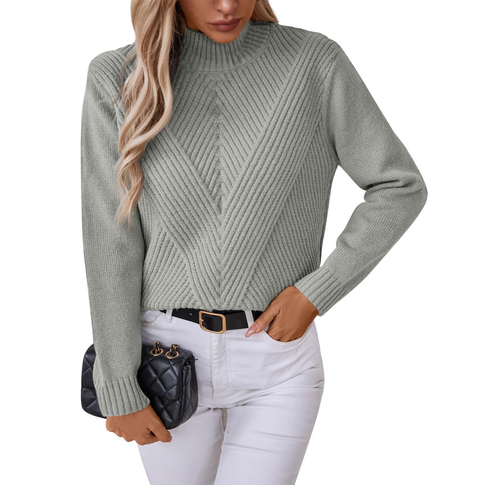 

Однотонный женский свитер с длинными рукавами и высокой горловиной XL