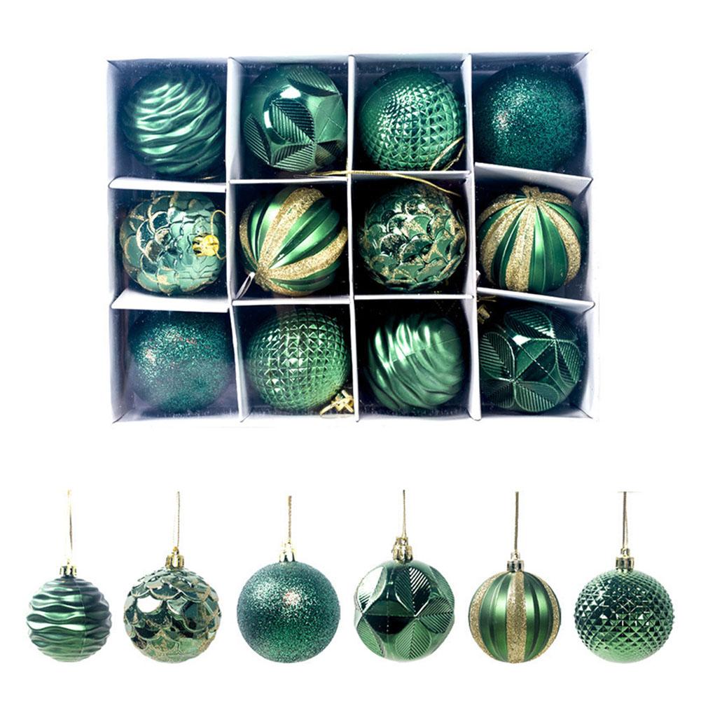 12pcs/set Christmas Pine Tree Ornament 6cm Christmas Tree Hanging Ball Pendant Red Green Gold Ball Ornaments New Year Decoration