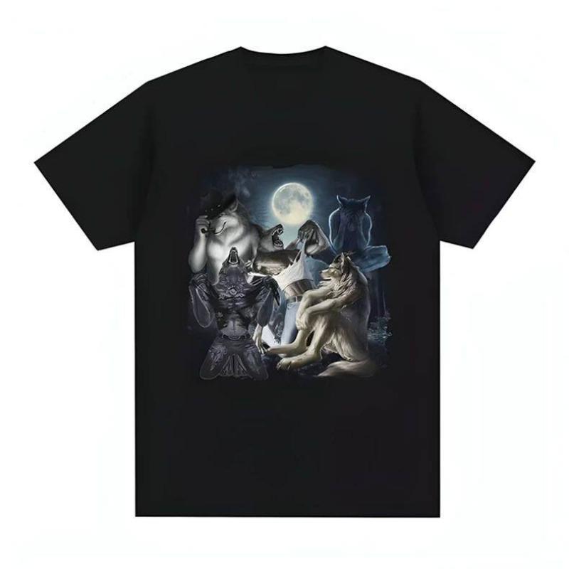 Wolf Pattern Pure Cotton Printed Men's and Women's Personalized Casual Short Sleeved Summer New Fashionable Round Neck T-shirt