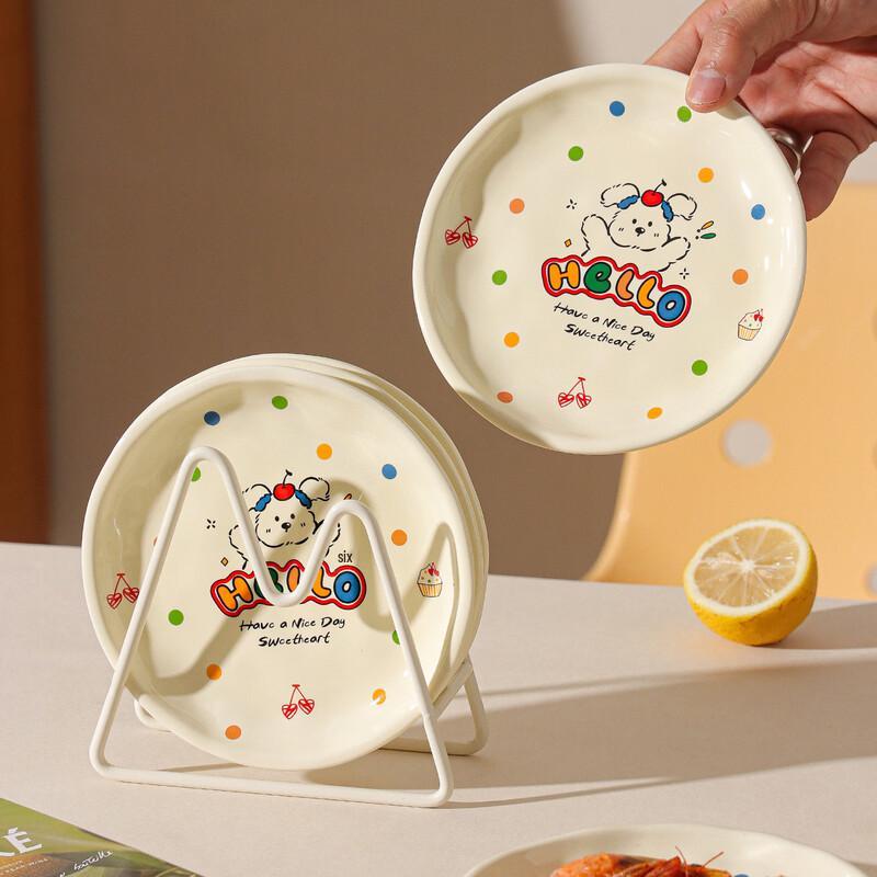 

Cartoon Ceramic Snack Plates & Bone Dishes with Storage Rack (3-Pack)
