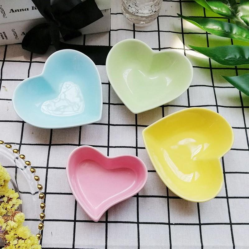 Ceramic Heart-Shaped Dessert Bowl Kids - Cute Hand-Painted INS Style Snack Dish Microwave Safe Multiple Colors
