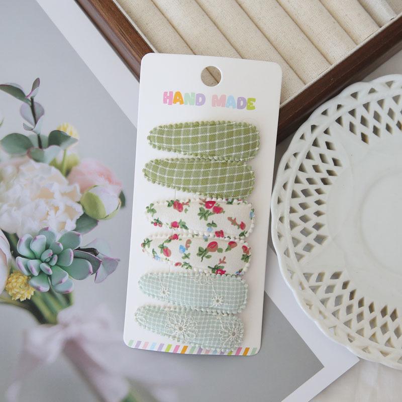 6Pcs/set Cute Floral Cotton Hair Clips Set Plaid Fabric Bows for Girls Baby Kids Hair Accessories Finishing Bangs Kids Headwear