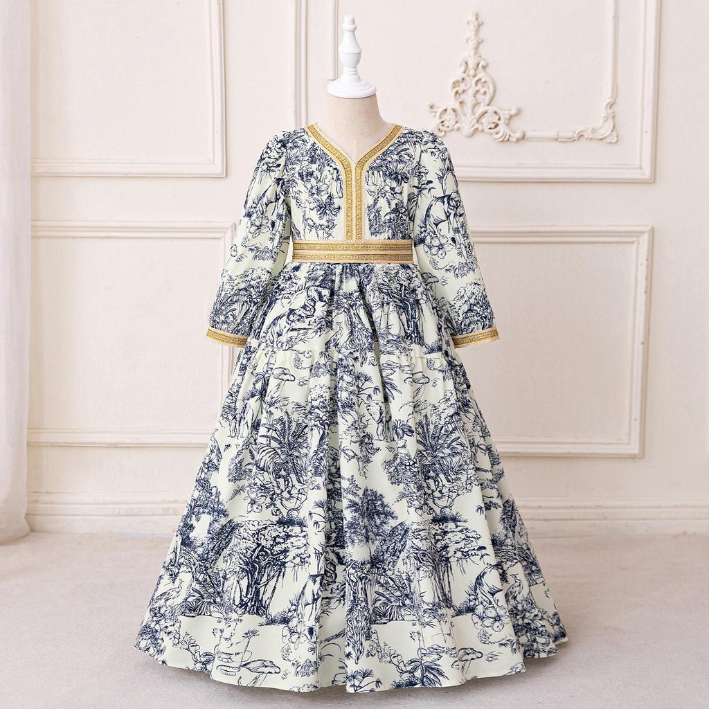Middle East Cross-Border Pleated Evening Dress for Little Girls - Hot Stamped Princess Party Robe