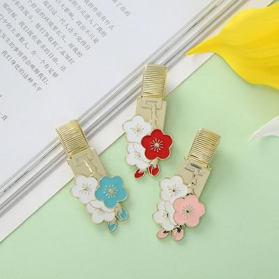 Cherry Blossom Metal Pen Holder Clip Portable Notebook Spring Pen Clips Paper Fix Clip Creative Bookmark Pen Accessories
