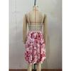 Women's Summer Slip Dress Slim Hollow Floral Print Patchwork Dress