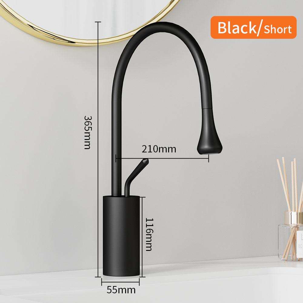 Modern Black  Bathroom Faucet with Crane Deck Mounted Hot And Cold Water Mixer Tap Sink Basin Crane Faucet for Bathroom
