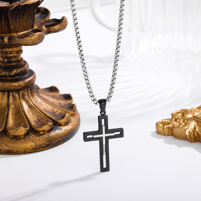 2026 Stone Cross Necklace Fashion Light Luxury Necklace Jewelry Premium Jewelry Full Diamond Men's Necklace