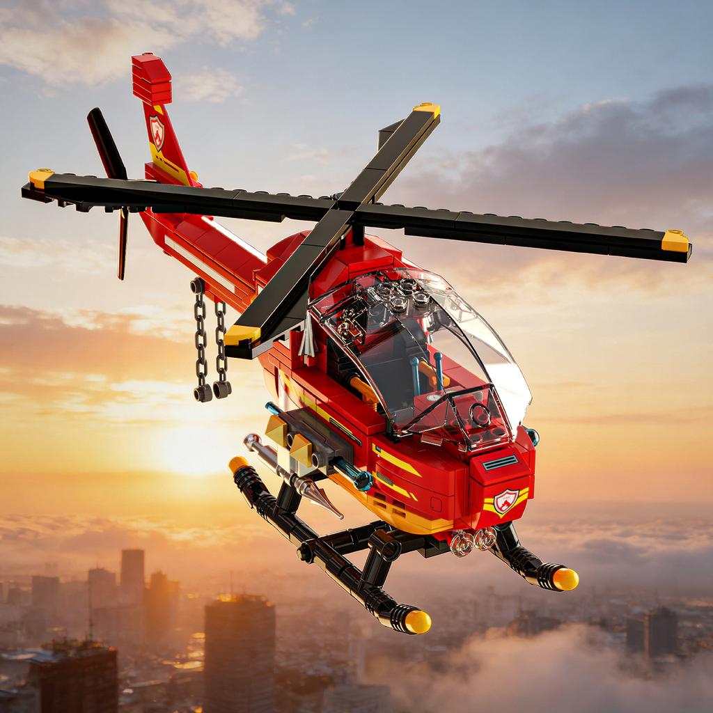 Non-Toxic 424Pcs Red Airplane Model Building Blocks Toy Firefighting Aircraft Puzzle Bricks Sets Educational Toys Desktop Ornament Gifts