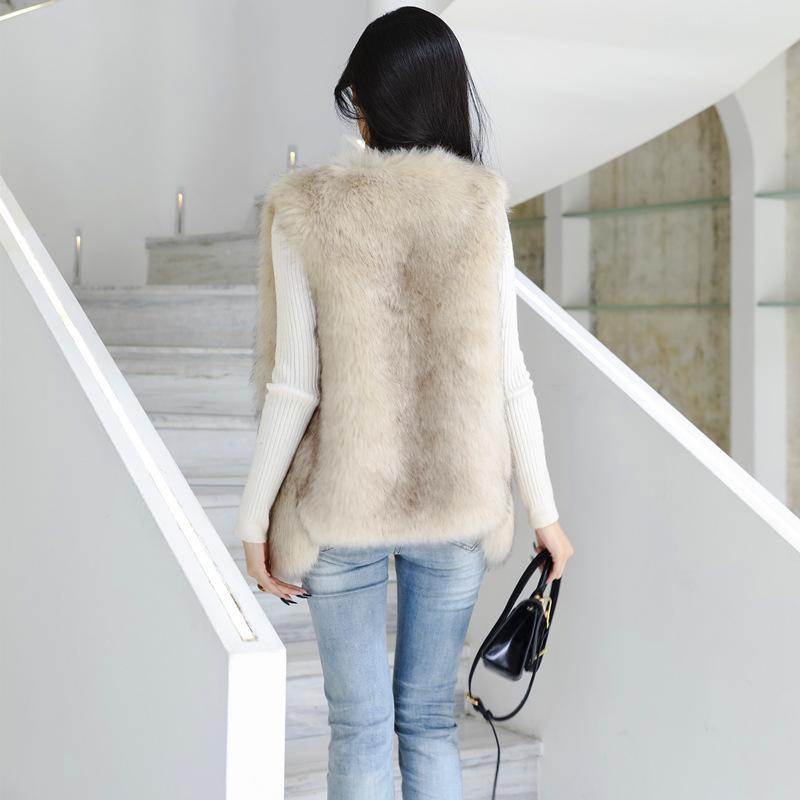 Chaleco coreano de piel de zorro sintética para otoño e invierno, camiseta sin mangas de longitud media para mujer, camiseta sin mangas de piel de visón a la moda