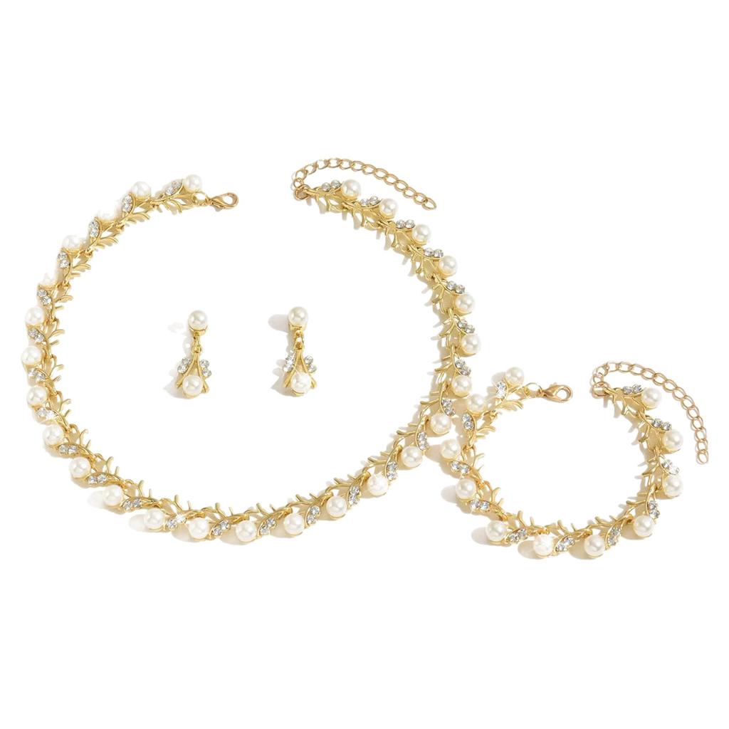 2026 Luxury Pearl Necklace Earrings Bracelet Three-piece Bridal Premium Wedding Jewelry Set