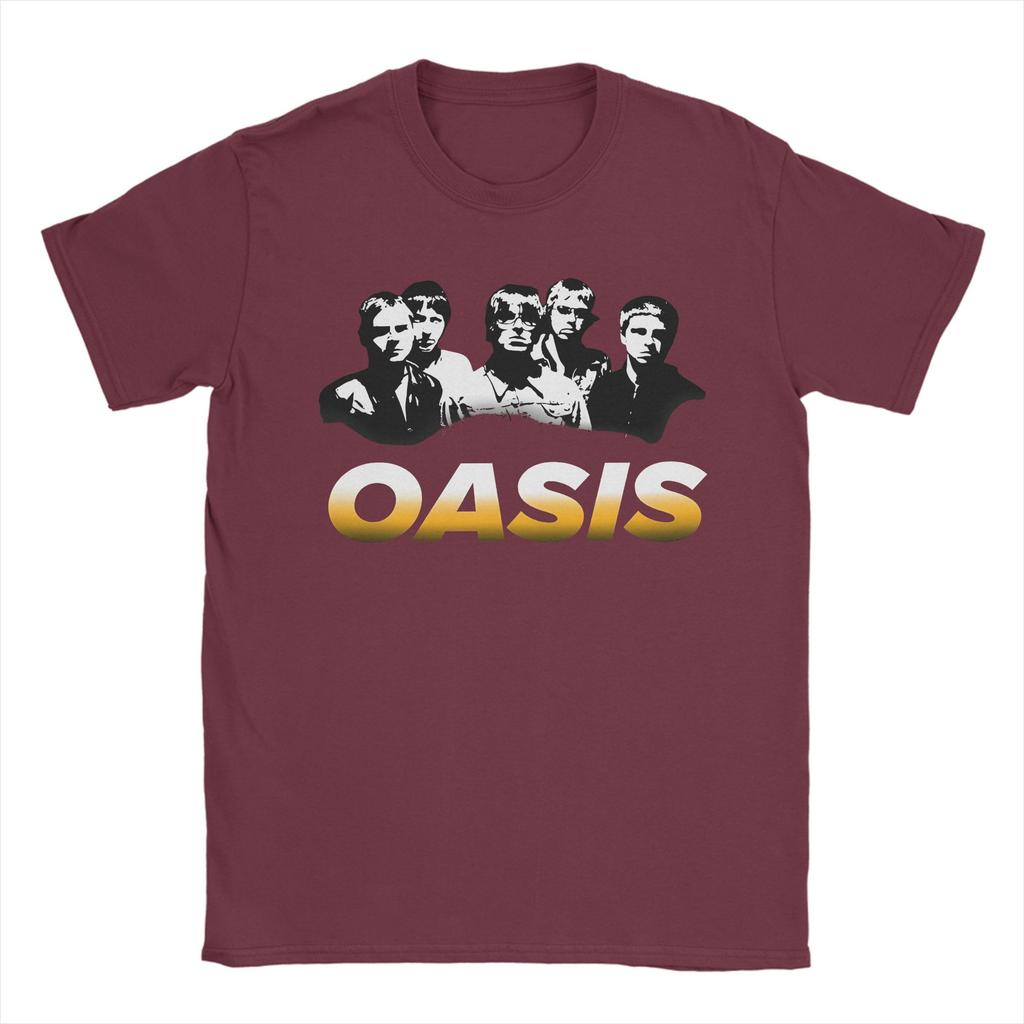 Funny O-Oasis Band Vintage T-Shirt Men 100%Cotton Short Sleeve  Round Neck Summer Clothes