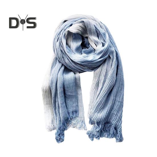 

Женский шарф в стиле пэчворк с цветной отделкой из кисточек, шаль с морщинами, мягкий, удобный, терморегулирующий шарф, аксессуар для одежды небесно-голубой