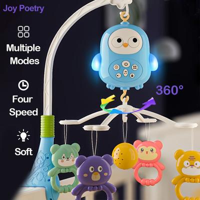 360° Musical Baby Crib Mobile Rotating Night Light Bed Bell Toy Four Speed Timming Hanging Infant Newborn Rattle Bedside Gift