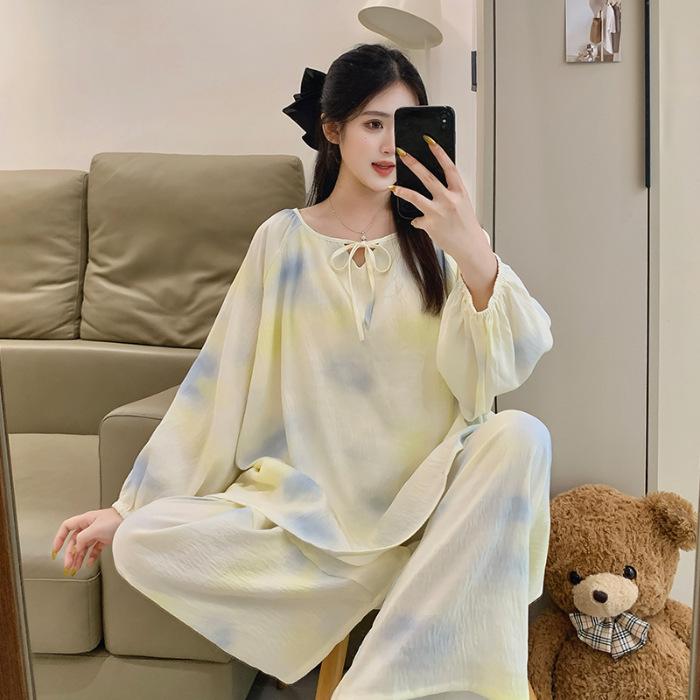 Women's Spring/Autumn Pajama Set: Long Sleeve & Pants, Loose Fit, Sweet Lazy Style, Suitable for Indoor & Outdoor Wear