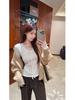 Kumikumi Pure Desire White Lace-Up V-Neck T-Shirt for Women - Autumn Slimming Casual Top