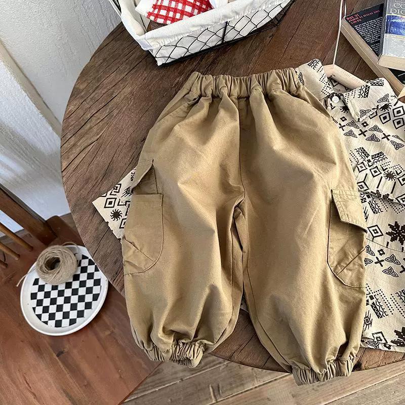 

Детские весенние свободные рабочие брюки для маленьких и средних детей, однотонные повседневные брюки 110 кофейный