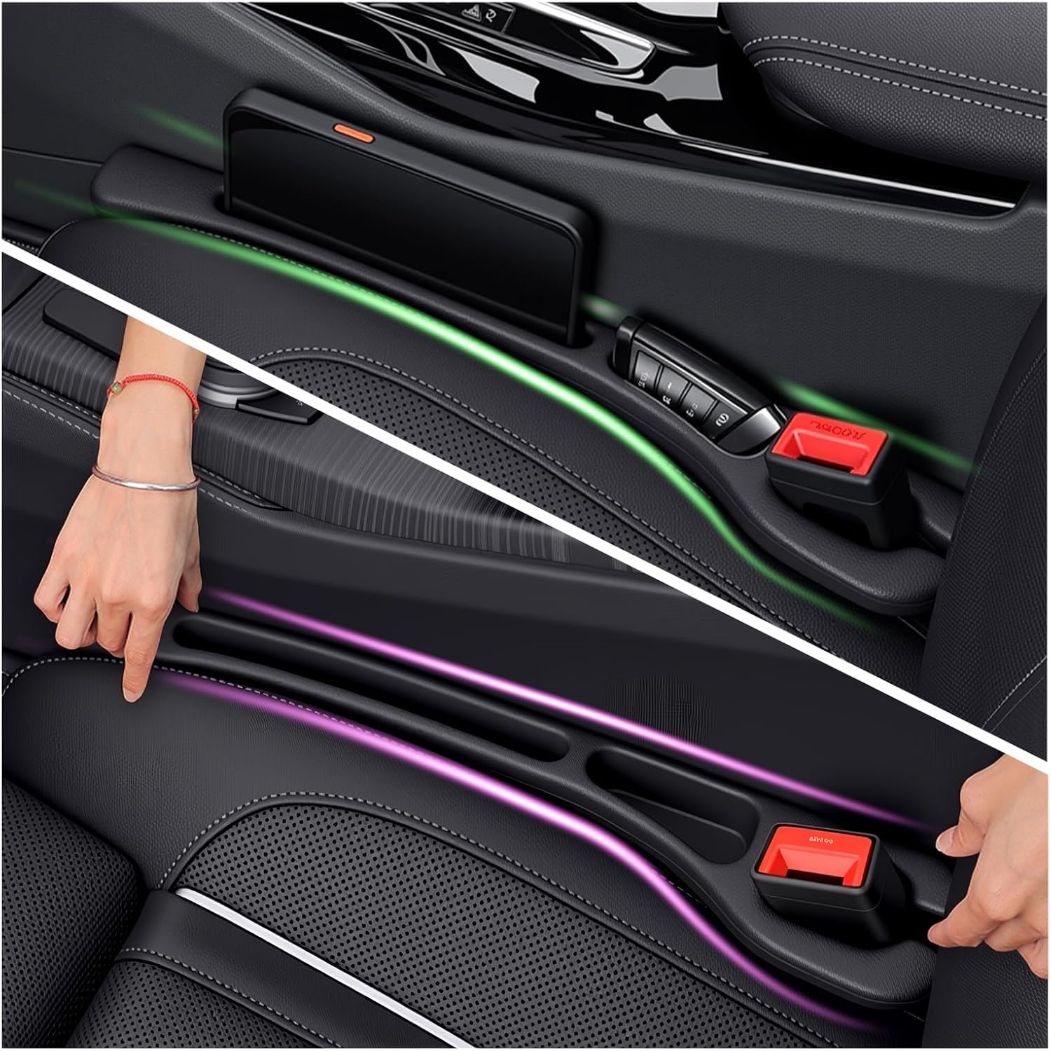 2PCS Car Seat Gap Filler Organizer,Soft Car Gap Filler Organizer For Filling Gaps With Storage Slots,Versatile Cars Seat Gaps Fillers Strip Cars