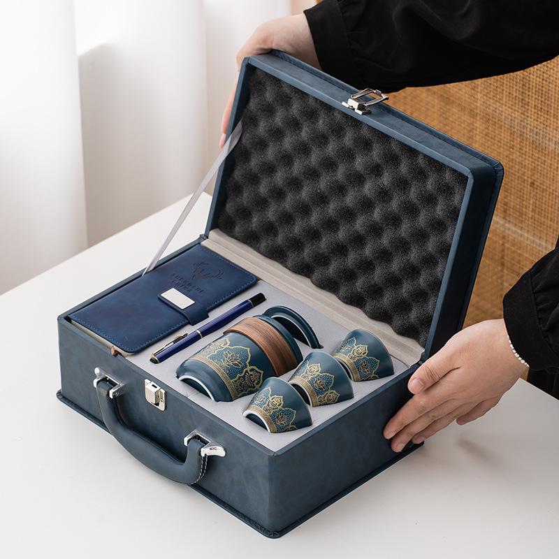 Portable Travel Tea Set: Quick-Brew Pot with Three Cups - Custom Logo Corporate Gift