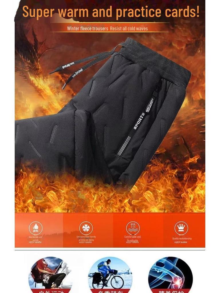 Men's Winter Waterproof Plush Snow Pants - Thick, Windproof, Cuffed, Casual Lambskin Trousers