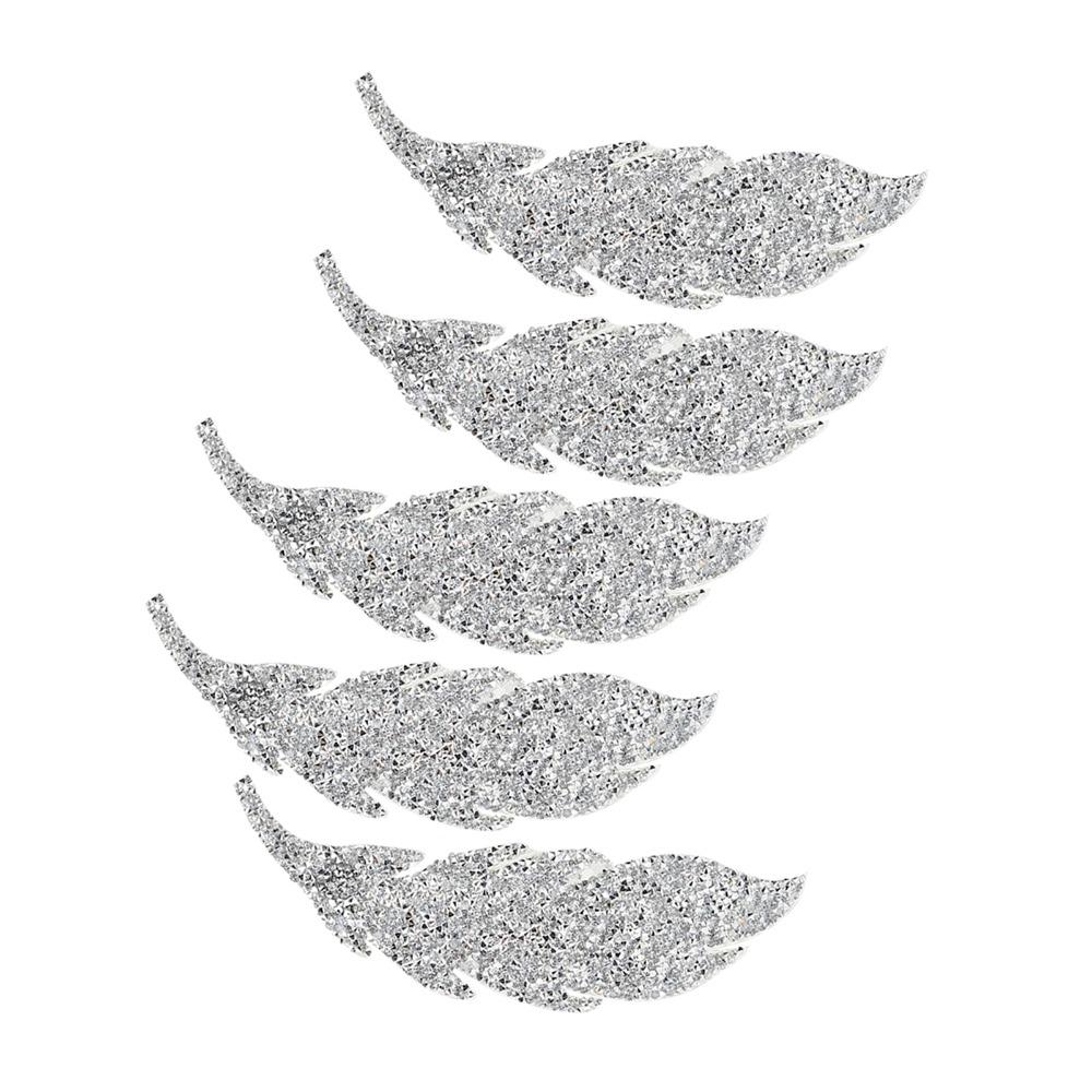 5pcs Iron On Rhinestone Patches Silver Leaves Pattern Patches Iron On Patches  For DIY Crafts