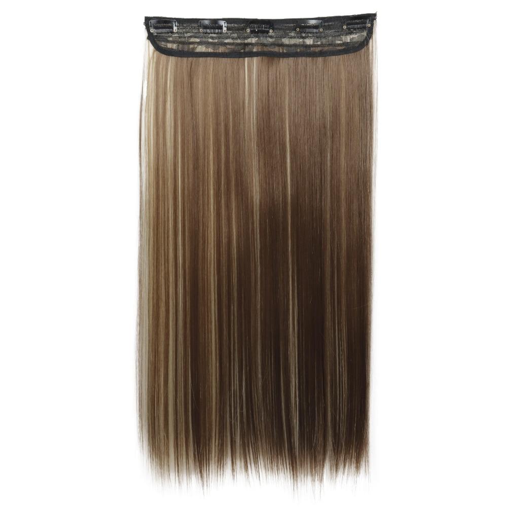 MERISIHAIR 5 Clips In Hair Extension Synthetic Long Straight Hairpiece Haistyle High Temperature Fibert Golden Brown Black