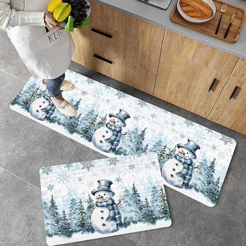 1Pcs Anti Fatigue Kitchen RugsWinter Forest Print Waterproof Non-Slip Thick Cushioned Kitchen Mat Heavy Duty Comfort Standing Mat for Kitchen
