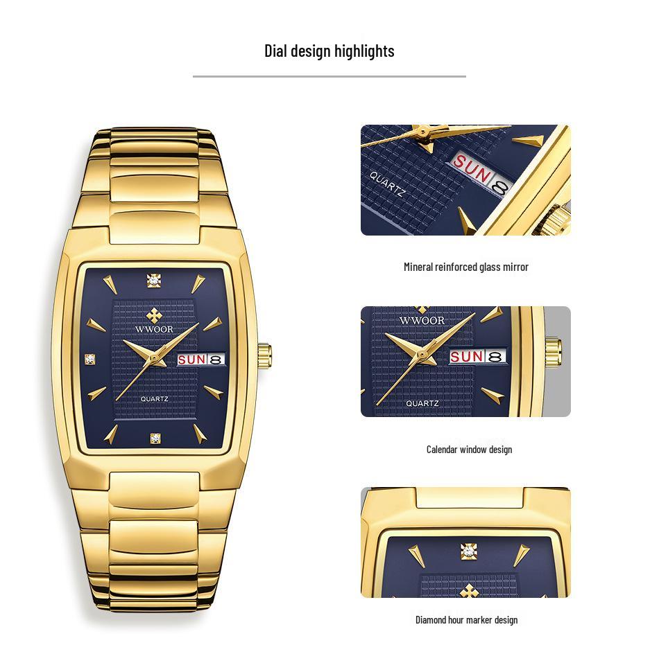 WWOOR 8837 Men's Quartz Square Waterproof Business Watch