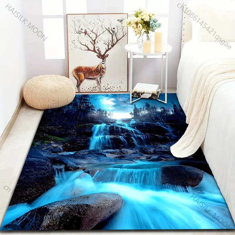 1PC Waterfall Forest Night Sky Pattern Rug Carpets for Bedroom Living Room Sofa Mat Creative Door Mat Cloakroom Home Decor